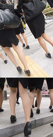 街角をベージュパンストでに染め上げたリクルートスーツ女子大生集団