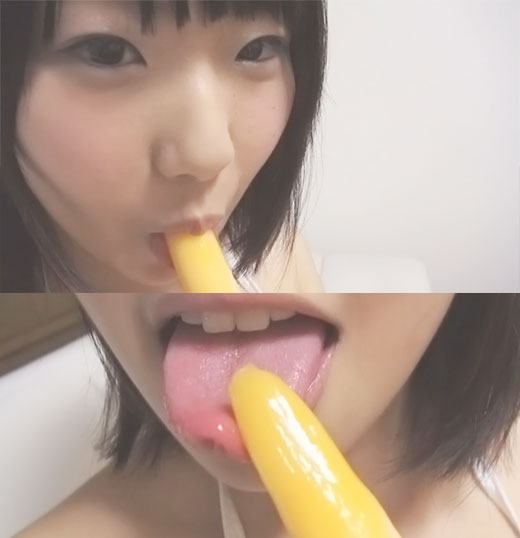 ☆Cモデル　るみちゃんシリーズ⑤　棒アイス舐め　マイクロビキニ（白）　擬似フェラで汁まみれ