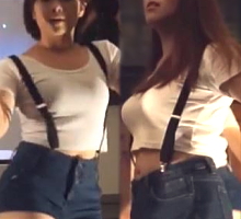 高画質 圧迫された巨乳美人の乳揺れ