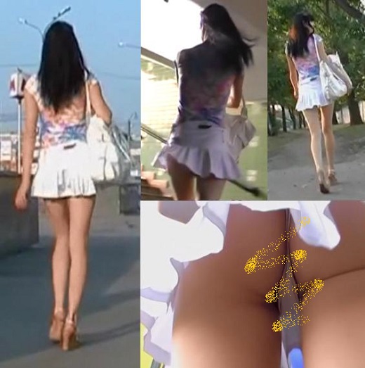 【盗撮！】9頭身美女のプリーツスカートから見える喰い込みパンツを逆さ撮り！！