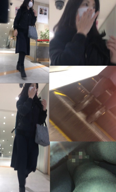 【スマホで逆さ撮り17】仕事帰りの美人姉さん 黒スト越しの見た目に合わないキャラパンティ【素人盗撮】