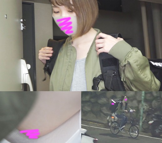 【乳首配達】弘中〇香アナ似!!自転車に乗って激カワ配達員さんの推定Ｇカップ桃色乳首がお届けされました！