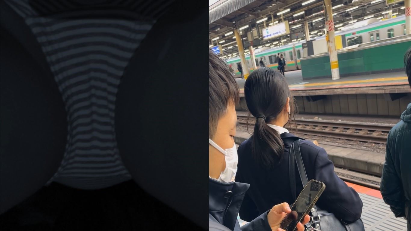 素人痴漢日記１１８TRAIN目★イヤホンで音楽を聴きながら電車を待つ女子の生態