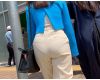 Young, bouncy, holiday white pants office lady! The tension that