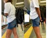 Close-up shot of a healthy brown girl in shorts! Surprised nippl