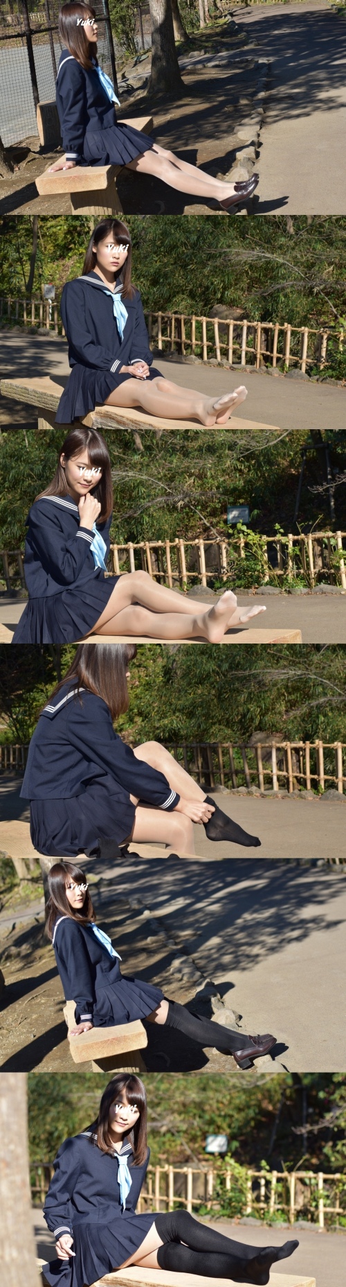 パンストカバコSakiko Yuki#7／セーラー服＆ベージュストッキング＆ニーハイ - ストぴた