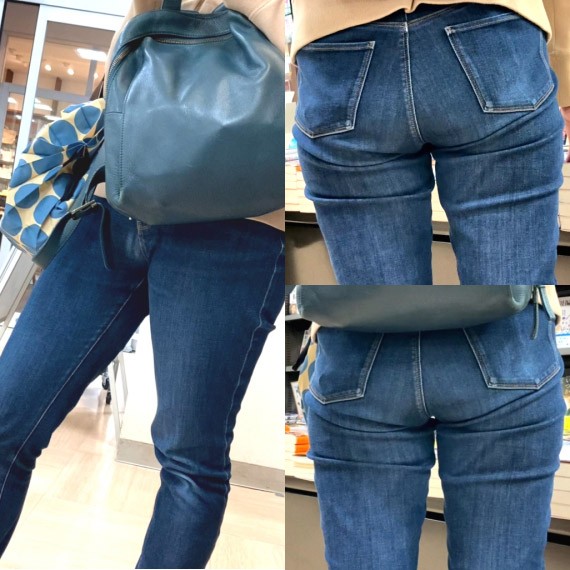 安産型奥様の可愛い形のデニム尻とばっちりフロントショット【街中風景109】