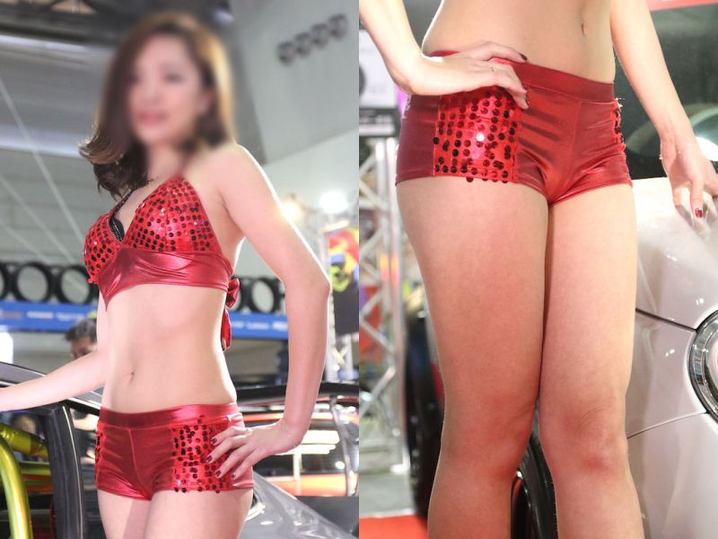 【写真】健康的なムッチリ美脚が眩しいS級美女の赤ラメホットパンツ 超盛り340枚！