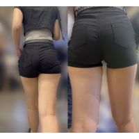 ムチムチした黒ショートパンツ美女