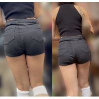 パンティラインくっきりなムチムチショートパンツ美女