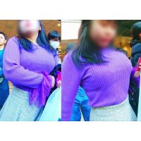 No.345巨乳ラインを目立つパープルニットでガッツリ見せつけるお嬢さんに密着取材