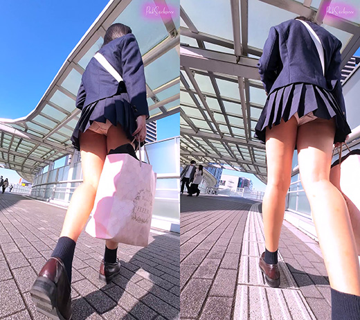 【縦型動画】ムチムチ太腿がエロい、ミニスカ制服J.Kちゃんの生パンツ（2）ローアングルで歩行パンチラ gallery photo 2