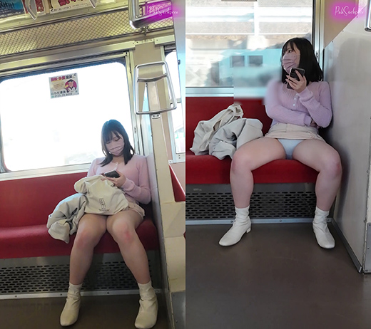 【縦型動画】すぐに開脚しちゃうミニスカJDさん、生パンツ見られちゃった（1）電車内で対面パンチラ gallery photo 2