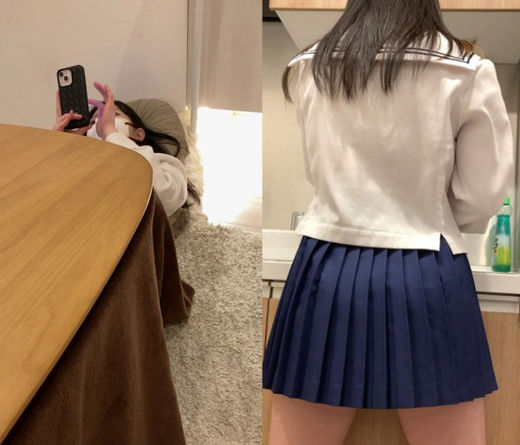 姉の友達 こたつの中 ミニスカ制服と縞パンの衝撃2 【家庭内盗撮】 gallery photo 3