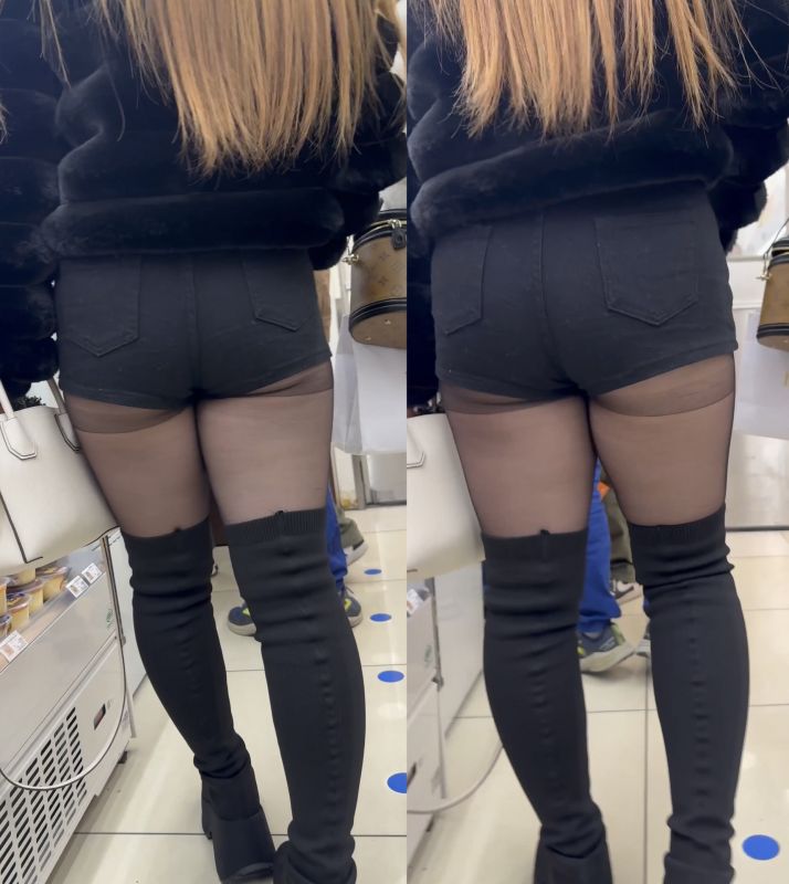 Gcolle ムチムチショートパンツに黒パンストがセクシーな美女 994596