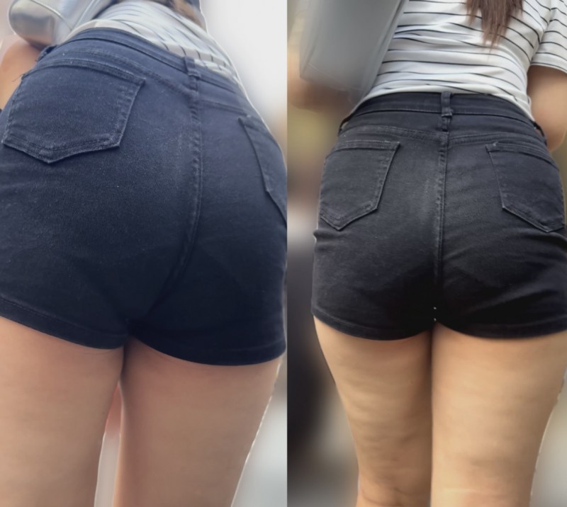 ムチムチしたショートパンツに生足がエロい美女