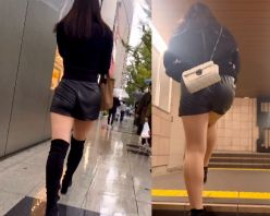 Gcolle PPV 882575 レザーショートパンツ姿で街を歩く美女2名セット